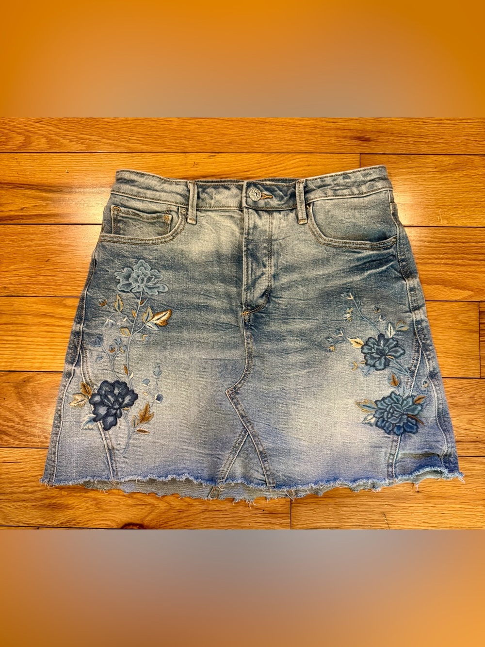 DRIFTWOOD Light Blue Embroidered Denim Mini Skirt